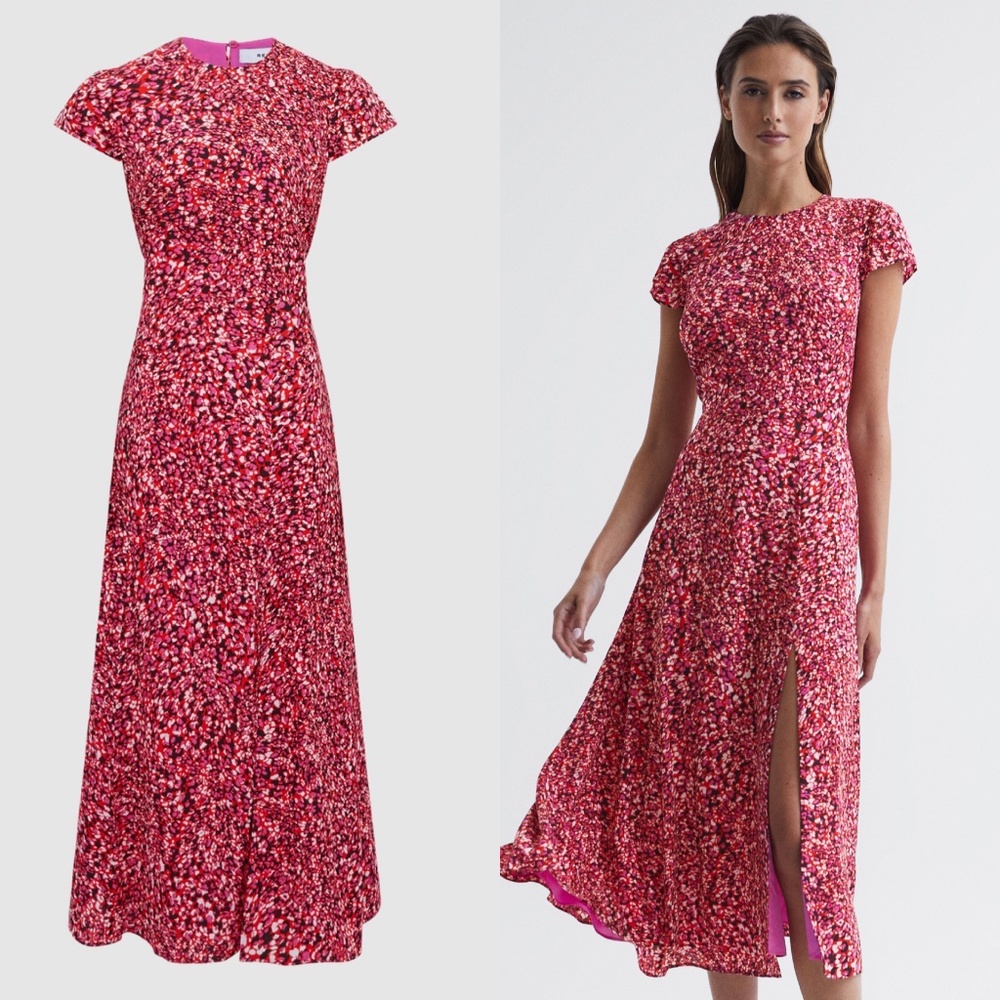 Reiss leopard floral open back slit midi dress FINAL PRICE NO OFFER CONSIDERED